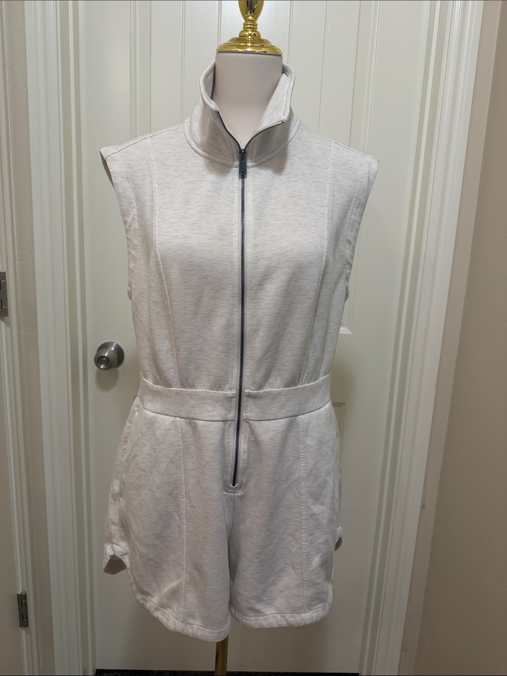 Avia White Sleeveless Zip-Front Romper with Stand Collar